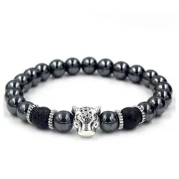 ビーズブラックヘマタイトストランドストーン溶岩岩岩ブレスレット合金金メッキsier skl lion owl for women men bracelet drop Delivery Jewe DHHKD