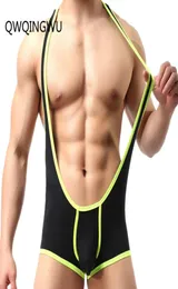 Эластичный формированная узкая единица купальника Sexy Men039s Bodysuit Bodysuit Boxers Борьба с борцами борца борцовские синглеты Gay Jockstrap Shaper9581853