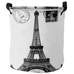 Borse per lavanderia Eiffel Torre Timbro retrò vintage Black Bianco Baschetto sporco Organizzatore casa Abbigliamento per bambini