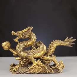 Ornamentos de dragão de cobre puro de feng shui presente de riqueza estatueta de riqueza presente para decorações de artesanato em casa 240407