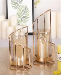 Golden Iron Holder European Geométrico Candlestick Romântico Cristal Candle Cup Table Home Decoration T2006244008643