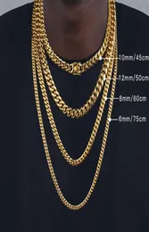 Kedjor 6mm8mm10mm12mm hiphop 18k guldpläterad miami kubansk länkkedja rostfritt stål halsband gåva för män kvinnor juvelrychains 8024452