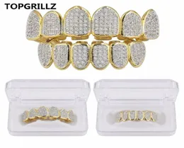 Хип -хоп Iced Out Cz Gold Teeth Caps Top и нижний алмазный зуб Grillzs для мужчин Женские подарочные гриль8857007
