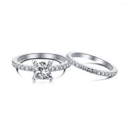 Cluster Rings S925 Silver Ring Set With Cubic Zircon And Stacked A Pair Of Fashionable Versatile Jewelry