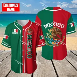 Мужские повседневные рубашки пользовательский название Love Mexico Country Mexican Aztec 3D Print Baseball Jersey Lummer Shirts Tops Tee Streetwear-6