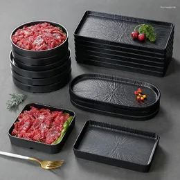 Plates Melamine Black Dinner Plate Thickened Sushi Pans Imitation Porcelain Barbecue Dishes Home Serving Tray Household Tableware