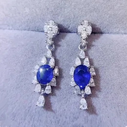Dangle Ohrringe Natural Real Blue Sapphire Drop Ohrring Luxusstil 5 6 mm 0.95ct 2pcs Edelstein 925 Sterling Silber Fine Schmuck L243162
