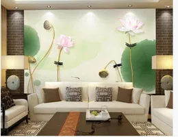 Hintergrundbilder moderne Tapete für das Wohnzimmer Chinesische Stil Lotus Blume Einfacher dreidimensionaler Hintergrund Wanddekoration Gemälde