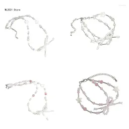 Bracelets de charme lindas pulseira de contas de vidro de camada dupla colar de estrela de bowknot elegante para mulheres