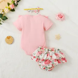 Noworodka Baby Girl Summer MAMA to moja bestrffle z krótkim rękawem szorty romperowe opaski na głowę 3PCS stroje