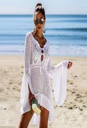 Ny sexig täckning bikini kvinnor baddräkt täcker strand baddräkt slitage stickkläder mesh strandklänning tunic9893813