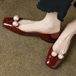 캐주얼 신발 여성 진주 결혼식 봄 가을 가을 우아한 단색 제곱 머리 아파트 얕은 입 로퍼 Zapatos Para Mujer