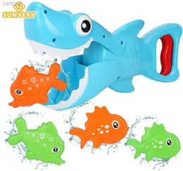 Toys da bagno Sunvery Shark Grabber Kids Toys Bath Shark blu con un'azione mordace per denti include 4 giocattoli da bagno per ragazzi per ragazzi Toddlers 240413