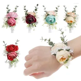 Dekorativa blommor Yomdid brudtärna Faux Flower Armband Wedding Wrist Simulation Corsage Valentine's Day Hand Banquet Party Prom Supplies