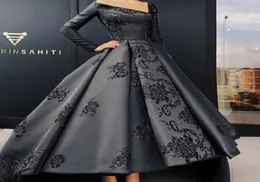 Elegancka wieczorna suknia z długimi rękawami Unikalna aplikacja haftowa w szyku w szpic Satynie wysokie sukienki balowe