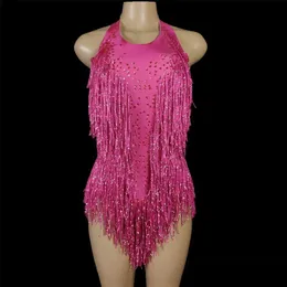 Temel gündelik elbiseler ışıltılı kristaller saçak bodysuit kadınlar gece kulübü parti kıyafeti dans kostümü tekil sahne aşınma y performansı dh7q6