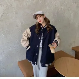Kvinnors jackor Deeptown Bomber Jacket Kvinnor Vintage College Varsity Overdimensionerad koreanska modegata i ytterkläder Baseballrock