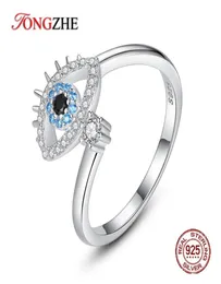 Tongzhe Lucky Evil Eye for Women Girls 925 Sterling Silver Zircon調整可能な女性オープンリングウェディングバンドジュエリー8288477