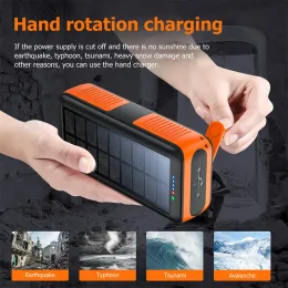 Bank Solar Charger 61200MAh Portable Hand Crank 2 USB Ports Power Bank Backup Battery LED Flashlight Built in Cable Outdoor Bateria