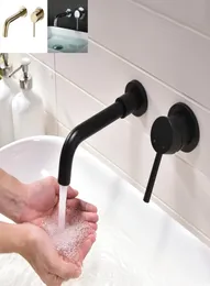 Matowy czarny mosiądz mosiężny kran montowany na ścianie montowany w łazience Mikser łazienkowy kran zimny zlewozmywak obrót Rotację