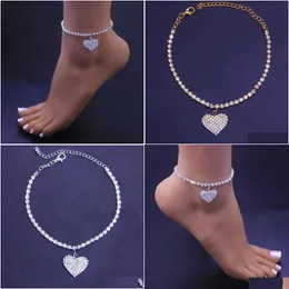 Anklets 2024 Rhinestone Heart Pengdant Chain 14K Gold Gold Luxury Bracelet on Leg Assories for Women Party Fashion Jewelry Drop Dropen