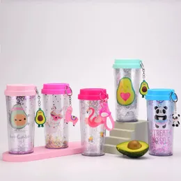 Canecas 450ml 2024 Copa de plástico duplo desenho animado criativo de abacate pendente portátil de viagem ao ar livre