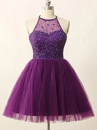 2019 Sexy Jewel Sheer Neck Aline Homecoming Dresses Short Tulle Keyhole Rhinestones School Graduation Dresses for Party Cheap Pro8911591