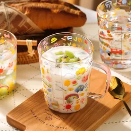 Wine Glasses JINYOUJIA Large Capacity With Scale Glass Mug Breakfast Mlik Coffee Cup Home Kitchen Cartoon Pattern Water Cups