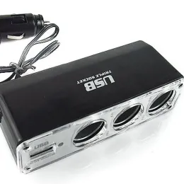 Hot 3 Way Multi Socket Car Careette Delight Swight USB Charger DC 12V/24V TRIPLE ADAPTER مع منفذ USB BX