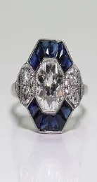 Jóias antigas 925 Sterling Silver Diamond Sapphire noivado de noiva Art Deco Ring Tamanho 5126918990