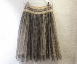 Light Luxury Gaoding show style grid positioning screen jump color pleat process pounds of Silk beaded skirt woman6298995