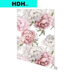 花の花の自己粘着壁紙ビニール取り外し可能なDIYピールとスティックコンタクトペーパーピンクの牡丹ローズフラワーウォールステッカー240329