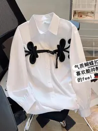 Blusas femininas recortarem colar coloras de borboleta vintage camisas solteiras de peito solto, estilo chinês, mulheres únicas bluusas