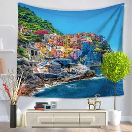 Tapestries Home Decorative Wall Hanging Carpet Tapestry 130x150cm Rectangle Bedspread Seaside City Scenic Pattern GT1066
