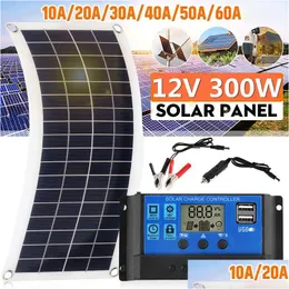 Solarmodule tragbares 300 -W -Panel -Kit 12V USB -Ladungsgrenzfläche mit Controller -Wasserdichte für den Telefon -RV -Auto Drop -Lieferung DHST4 DHST4