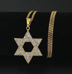 Hänge halsband religiösa menorah och stjärna av David judisk halsband rostfritt stål 35mmcuban kedja hiphop bling juvelery för M5323780