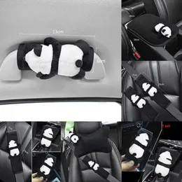 New Cute Cartoon Panda Doll Seat Headrest Neck Pillow Support Soft Plush Auto Seatbelt Cover Car Interior Accessories Quality