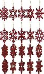 Buffalo Plaid Christmas Wood Snowflake Ornaments Snöflingor Träskivor Hantverk för DIY Crafts Holiday Decorations XB14113910