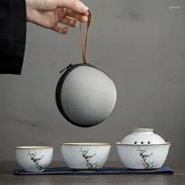 Чайные наборы с высокой керамикой Travel Tea Set Gaiwan Portable Quick Cup One Pot One Pot и две чашки на открытом воздухе