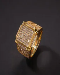 Hip Hop Fashion Rings Kupfer Gold Silber Farbe Eced Bling Micro Pave Cubic Zircon Geometrie Ring Charms for Men Gift5996409