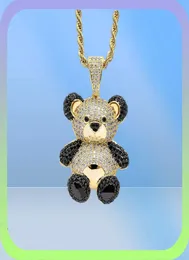 Bling isad ut nallebjörnstolpe Pave Full Cubic Zircon Fashion Hip Hop Jewelry Panda Necklace for Women Men Gift X05094658981