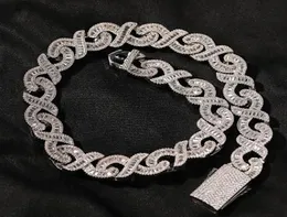 15 mm szerokość mrożona w łańcuchu Infinity Link Naszyjnik 14K Biała złota Baguette Diamentowa biżuteria z cyrkoniem Cubic Cubic Cubic Cubic