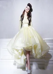 Jasnożółte sukienki na studniowe suknie balowe koronkowe długie rękawy klejnot puszysty organza sukienki imprezowe Piękne kolano sukienki wieczorowe ładne f4125568