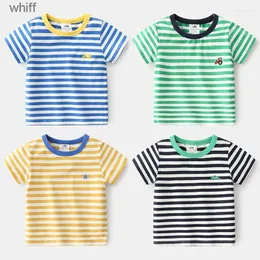 T-shirts Shirts 2022Summer England 2 3 4 6 8 10 Years ChildrenS Clothing Cotton Short Sleeve Cartoon Car Striped T-Shirt For Kids Baby Boys C240413