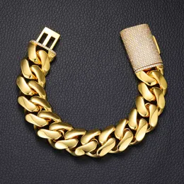 Hip Hop Hop larghezza multile dimensione Goline Gold Gold Electroplated Copper Cuban Catena intarsiato con braccialetto con fibbia zircone