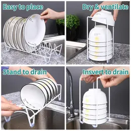 Kitchen Storage Dish Drainer Rack Utensils Plates Metal Bowls Organizer Portable Non-slip Anti-rust Ventilation For