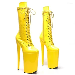 Dance Shoes LAIJIANJINXIA 26CM/10Inch Shiny Patent PU Upper Women's Platform Party High Heels Modern Mid-Calf Boots Pole 012