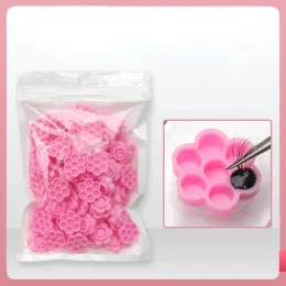 Ny 2024 100st DIY Eyelash Extension Fans Blommande kopplim Holder Ring Flower Form Pigment Tray för ympning av ögonfransar för ögonfransen för