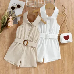 Kläder sätter sommar mode flicka barn barn kläder hängande nacke crepe de chine bomull jumpsuit shorts bälte europe amerika 2 st 2-7t