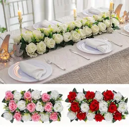 Flores decorativas Yan Yan Artificial Dining Table Flower Pieces Pieces Silk Rose Floral Dissement Runner para decoração de casamento de eventos de festa